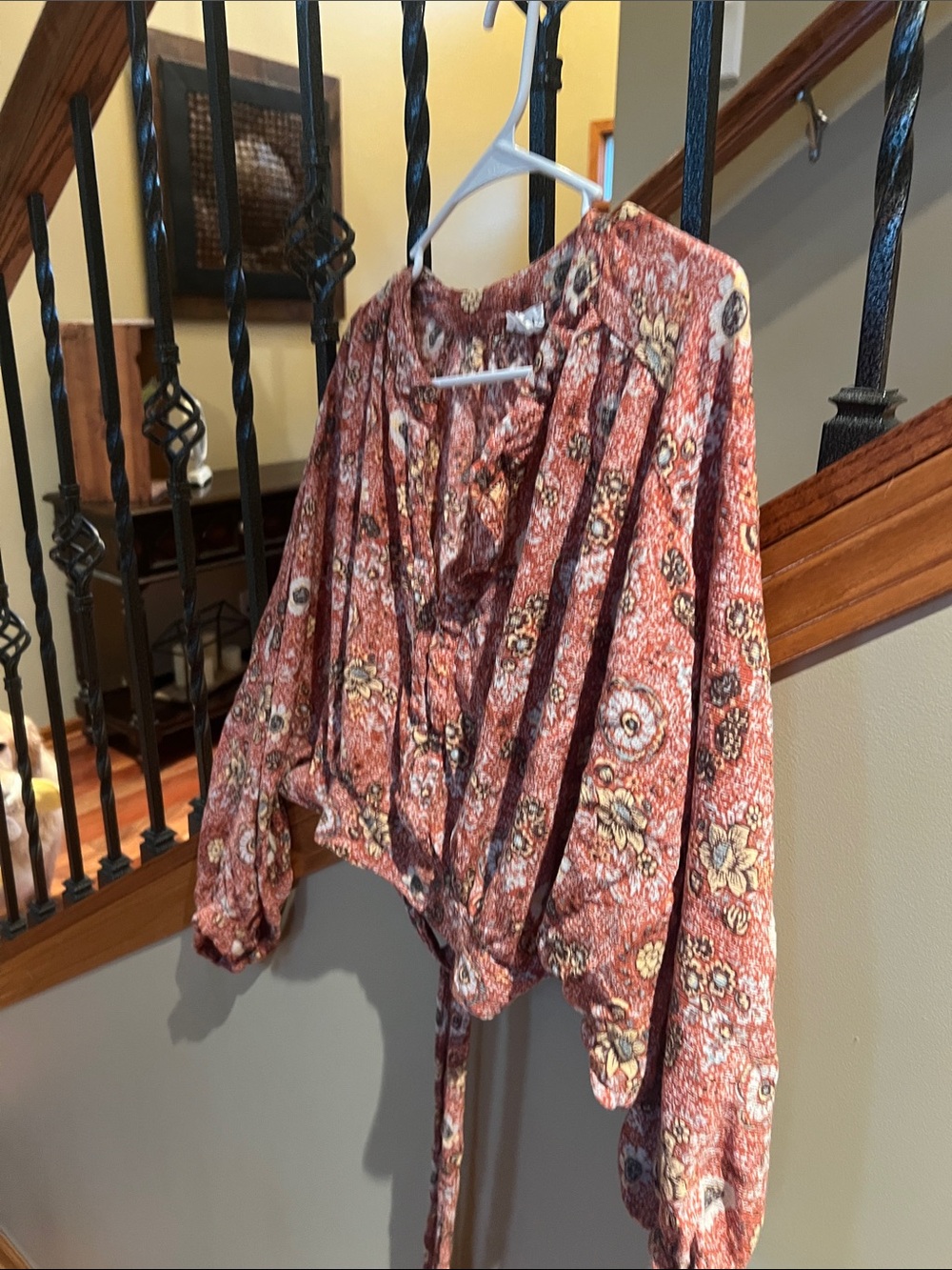 Nicole Miller Rust Floral Wrap Crop Top - Picture 7 of 8